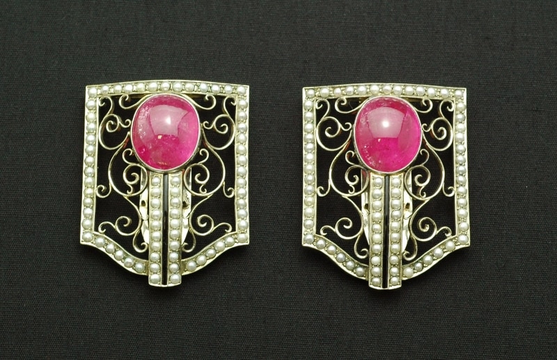 ピンクトルマリンと真珠のクリップ