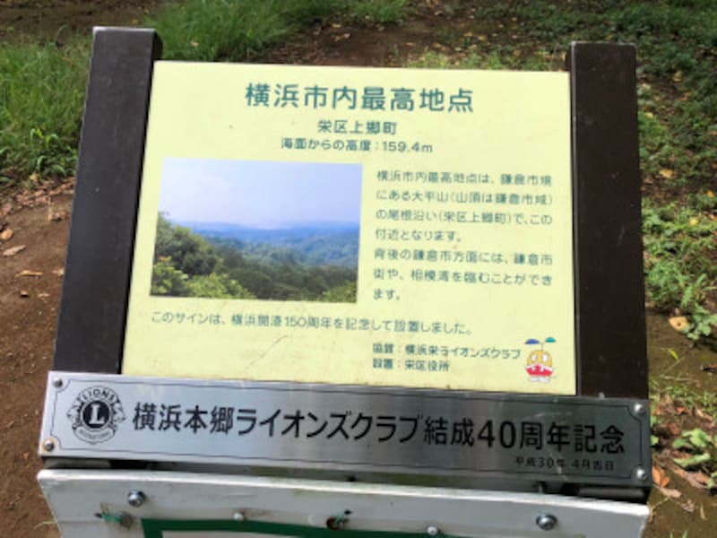 「横浜市内最高地点」を示す案内板