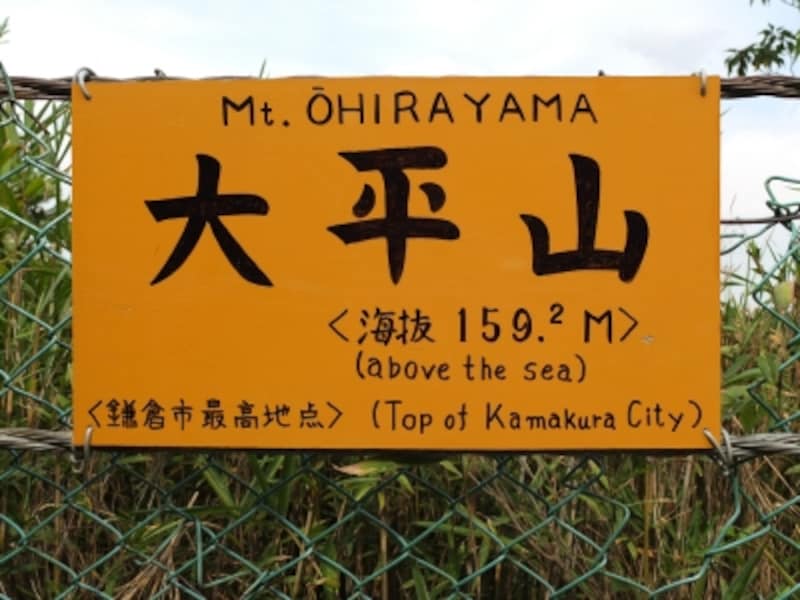 大平山山頂を示す看板