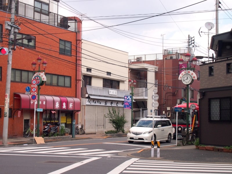 両側の歩道が商店街だ