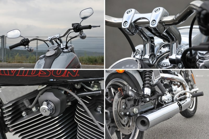 ライディングに関する修正に加え、2in1エキゾーストの採用やイグニッションの移設など、ローライダーのあるべき姿を考慮した改善が好印象。