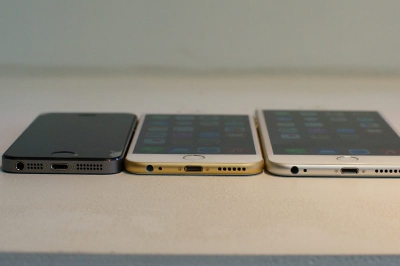 左からiPhone 5s、iPhone 6、iPhone 6s