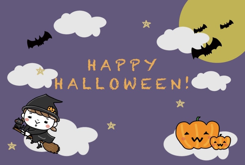 グリーティングカード　ハッピーハロウィン　イラスト　カラー　かわいい