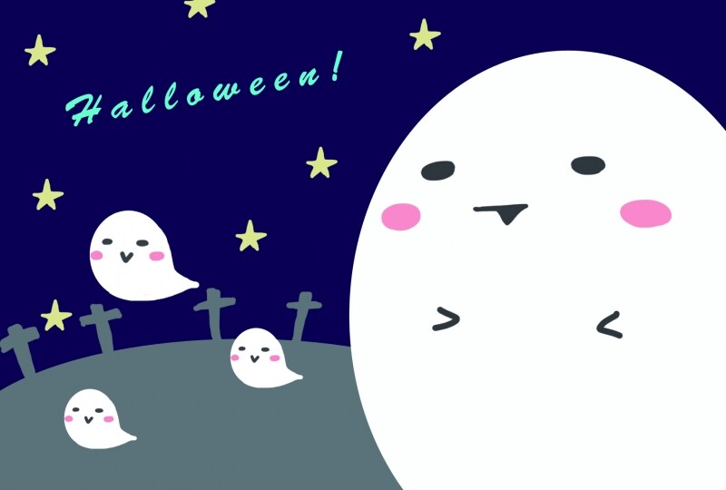 グリーティングカード　おばけ　ハロウィン　イラスト　カラー　かわいい