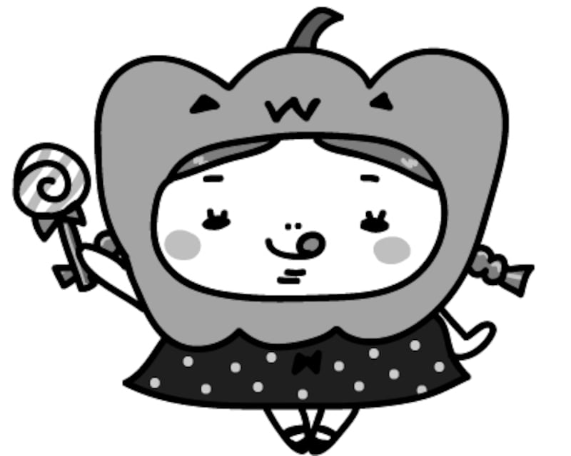 【女の子　ハロウィン　イラスト　白黒　かわいい