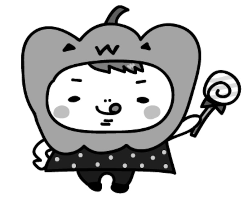 男の子　ハロウィン　イラスト　白黒　かわいい