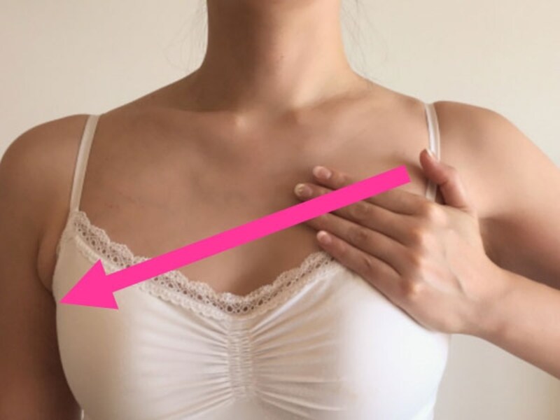 鎖骨から脇の下へ流す