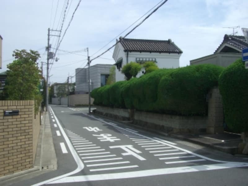 生垣をきれいに整えているお宅が多く、緑が多い街並みとなっている。