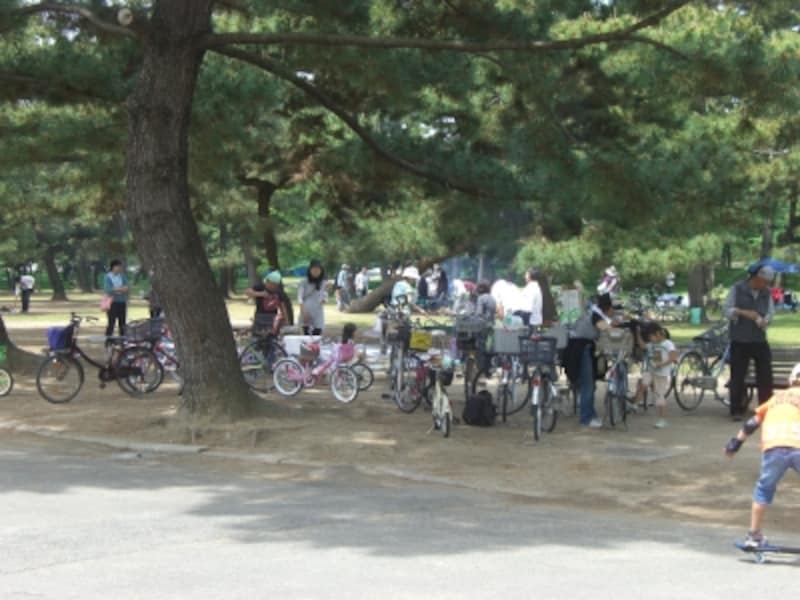 地元の人が多いのも特徴。園内はいたるところに自転車、自転車。