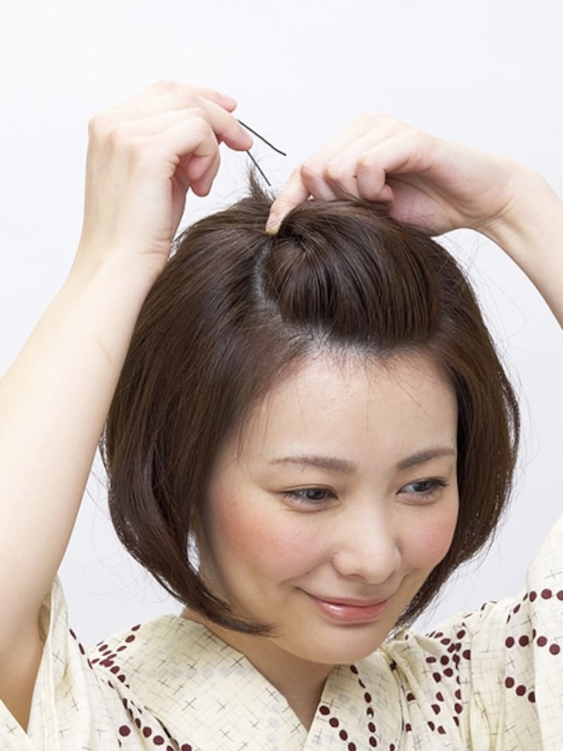 アメピンをクロスさせしっかり固定する