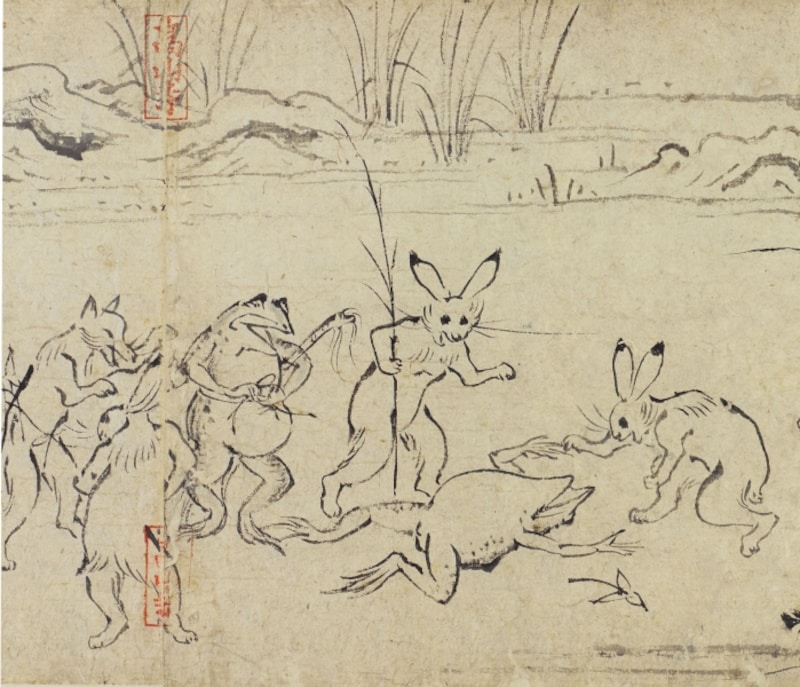 国宝 鳥獣人物戯画(甲巻)平安時代 《後期展示場面:11月5日~11月24日》(部分)