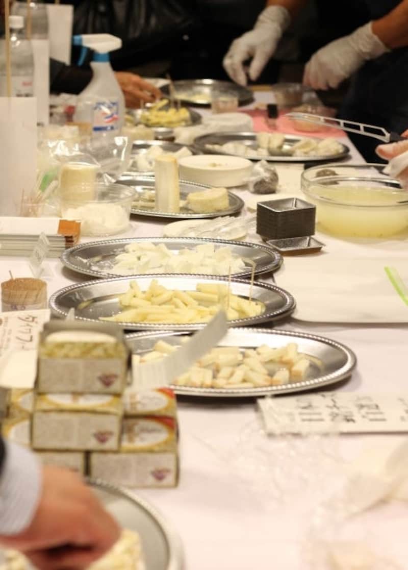 試食用に並ぶたくさんのチーズたち