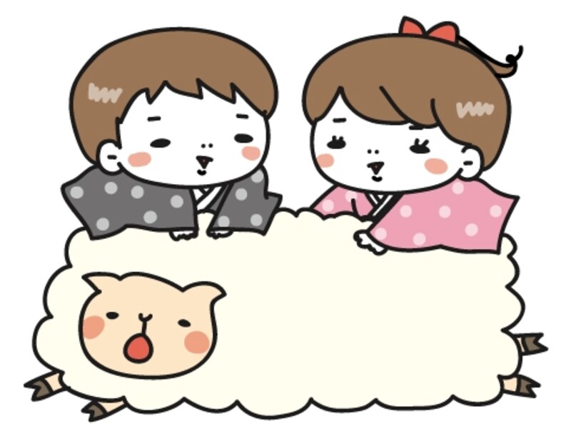 【カラー】羊に乗った子どもたちです。