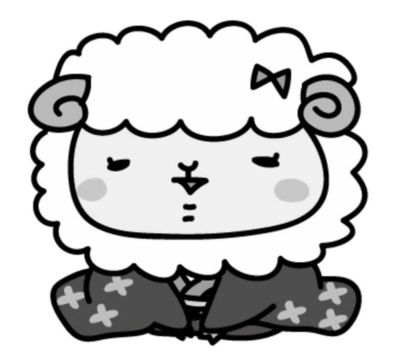 【モノクロ】着物を着た羊の女の子です。