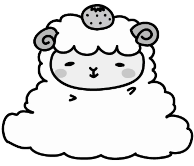 【モノクロ】鏡餅に扮した羊です。