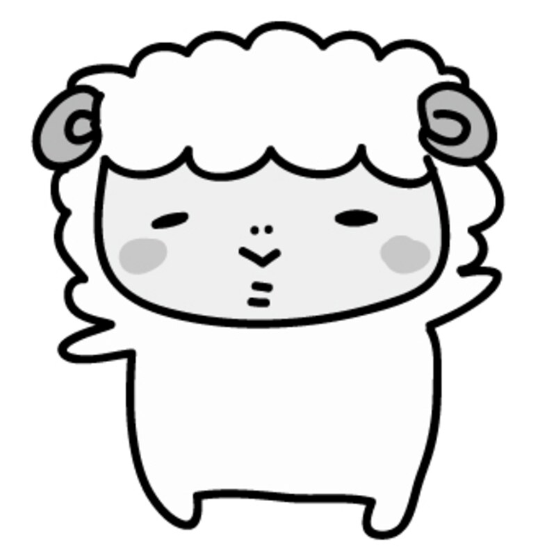 【モノクロ】手を挙げて挨拶をする羊です。