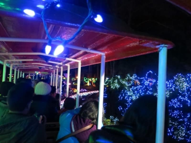 乗車時間は10分ほど。その間、両側はまばゆいばかりのイルミネーション