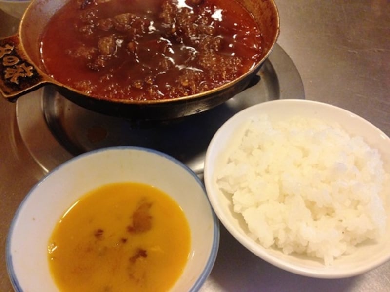 鍋後に残ったものと白飯