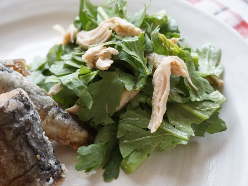 春菊とささみの柚子胡椒和え