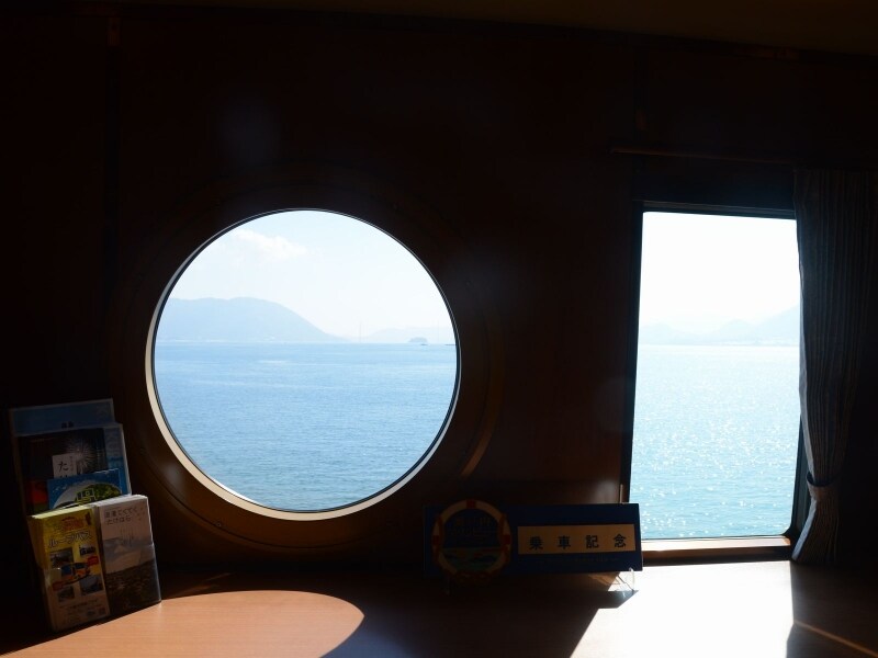 車内の丸窓からの眺め