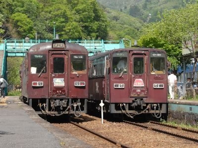 足尾銅山にちなんで、あかがね色に塗られたディーゼルカー