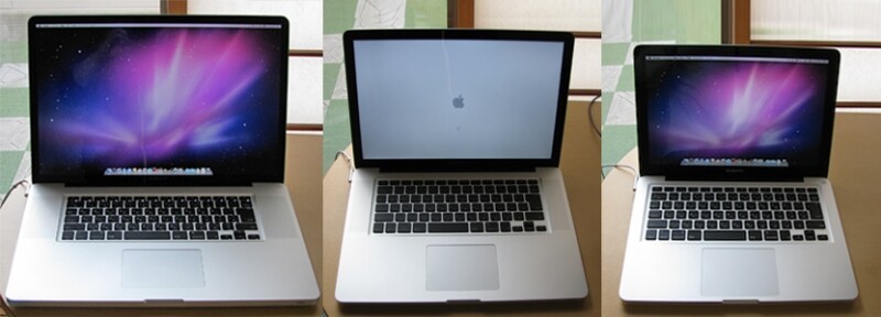 比べてみると思ったほどでかくない17インチ。MacBook Proシリーズは本体が薄いため、他のWindowsパソコンより小さく感じます(クリックで拡大)