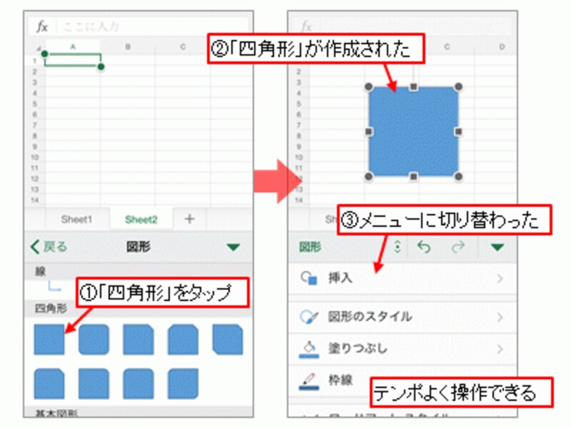 操作に合わせてメニュー表示がテンポよく変わる