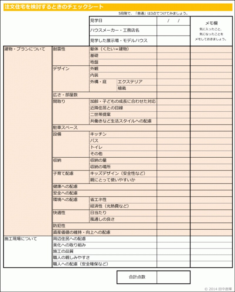 注文住宅編のチェックシート（裏面）