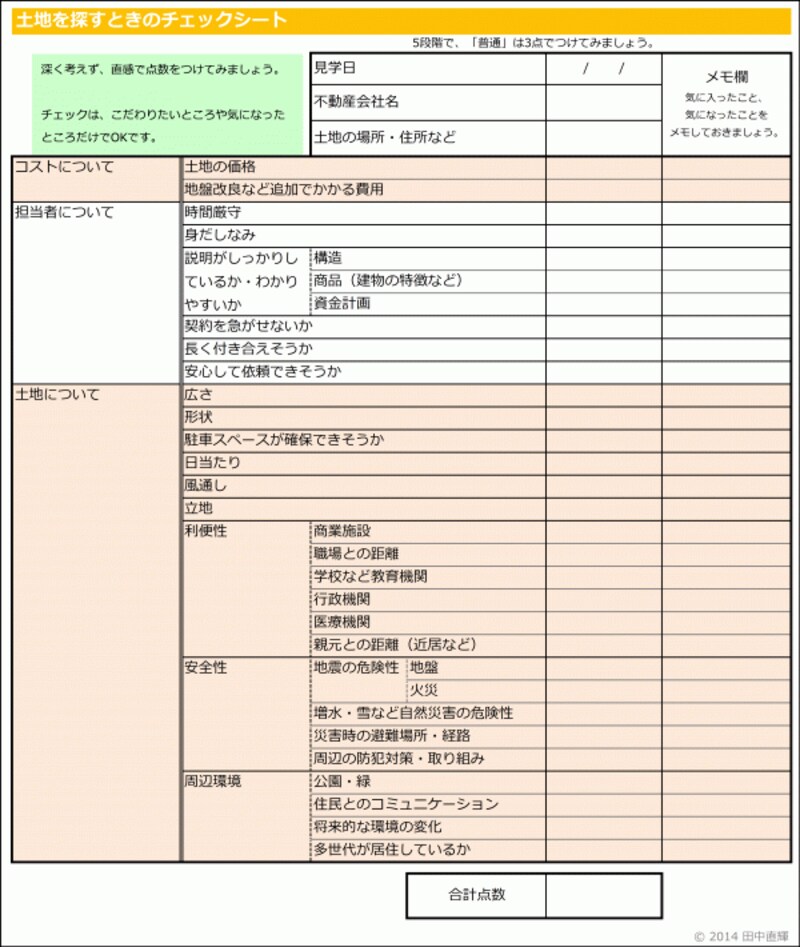 土地探し編のチェックシート