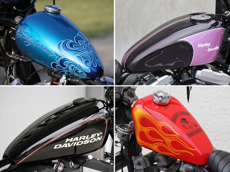 やはり見た目のインパクトを強めるのはオリジナルグラフィック。ハーレーらしさ、アメリカらしさを下地に自分だけのグラフィックを描けば、存在感バツグン！