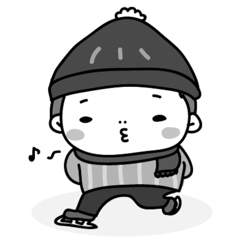 【モノクロ】得意げにスケートをする男の子です。