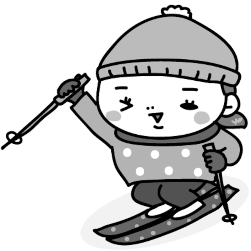 【モノクロ】張り切ってスキーをする女の子です。