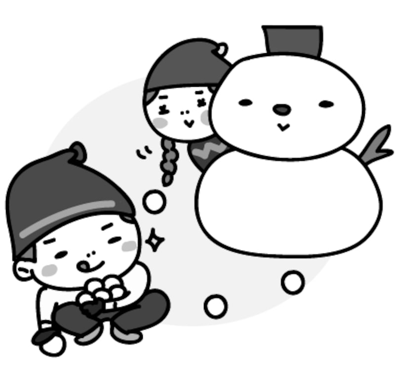 【モノクロ】雪合戦を楽しむ子どもたちです。