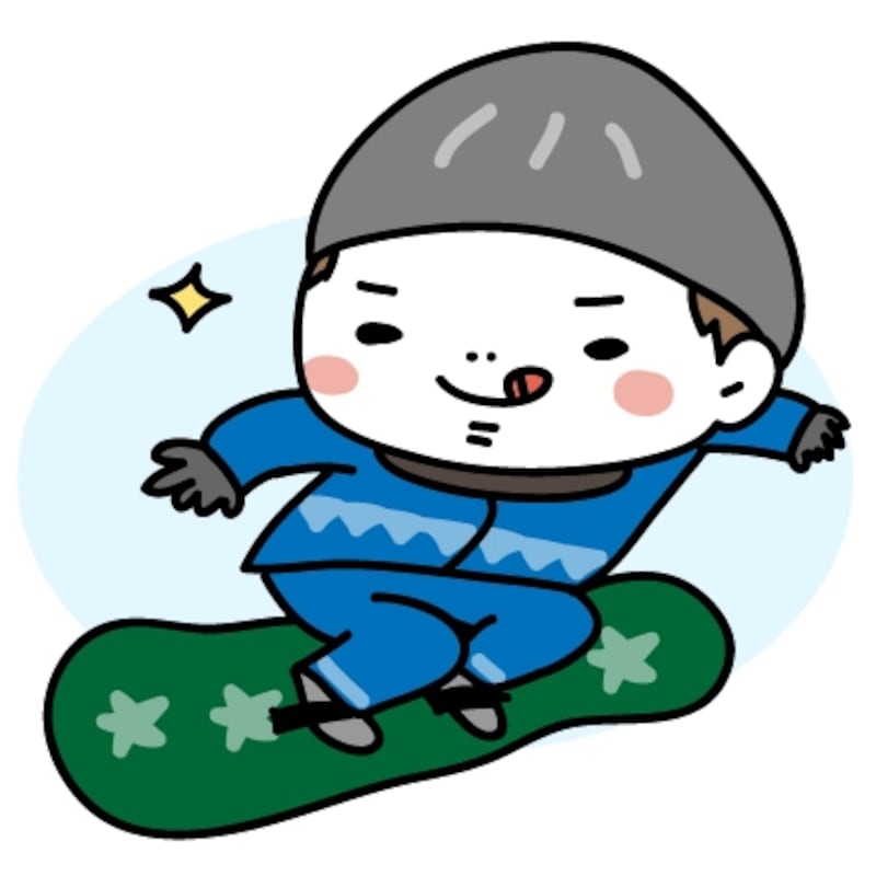 【カラー】上手にスノボをする男の子です。