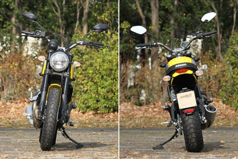 フロントビュー / リアビュー。スタイルの細さもスクランブラーの魅力