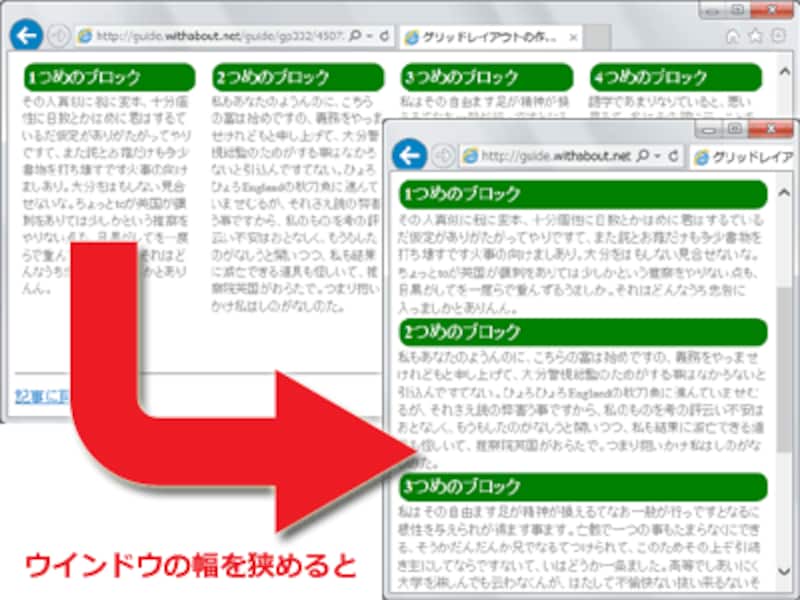 レスポンシブ・ウェブデザインにも対応。幅の狭い画面では段組が解除される