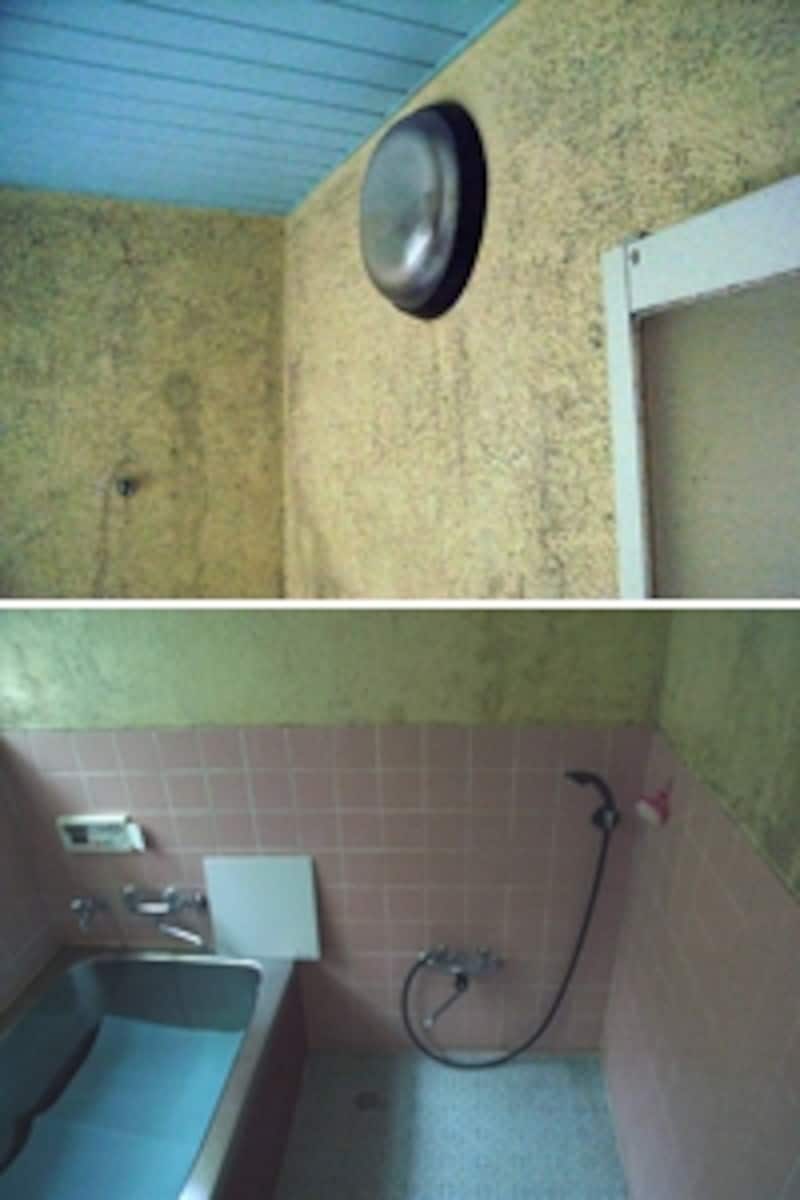 塗り壁はカビだらけ、浴槽はステンレス。入浴するのを遠慮したくなるお風呂場でしたが……。