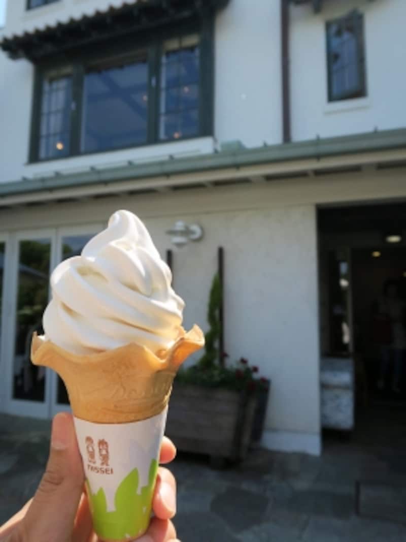 カフェ・ザ・ローズ「ローズソフトクリーム（420円）」はテイクアウトでの販売（2015年5月21日撮影）