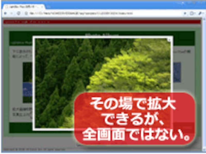 画像をその場で拡大表示するLightbox系スクリプトの表示例