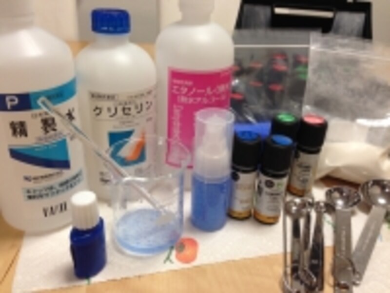 抗菌アロマハンドジェルの材料と道具