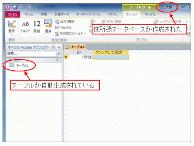 データベースが作成された