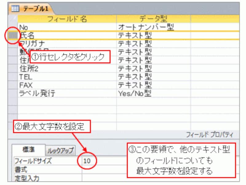 フィールドサイズを設定