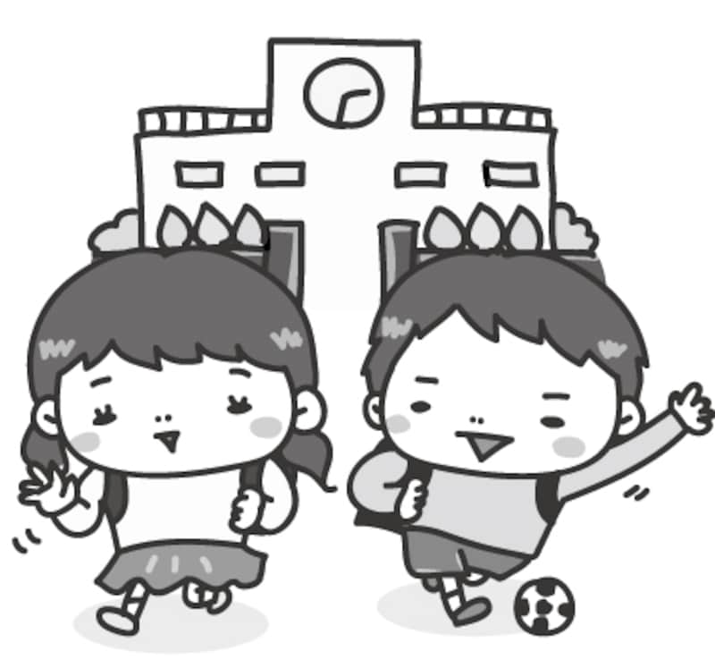 下校 学校 イラスト 白黒 かわいい