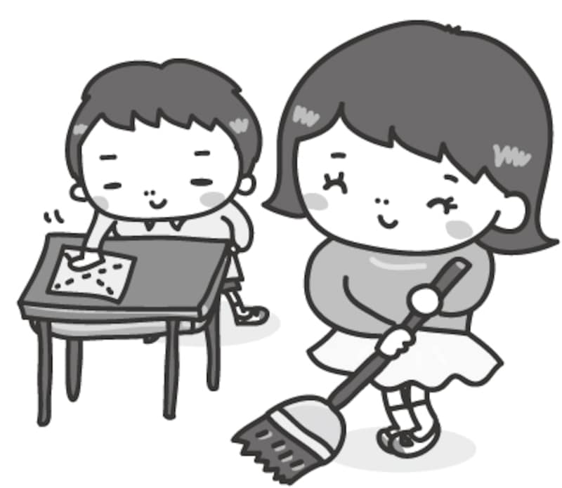 掃除 学校 イラスト 白黒 かわいい