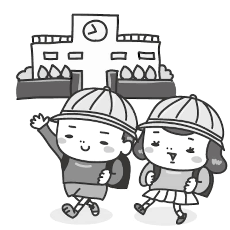 登校 学校 イラスト 白黒 かわいい