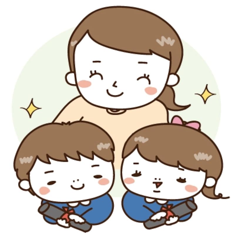 【カラー】先生と卒園児たちのイラストです。