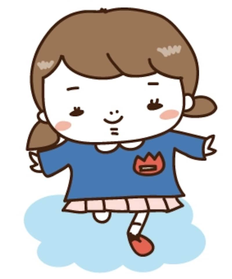 【カラー】雲の上ではしゃぐ女の子です。