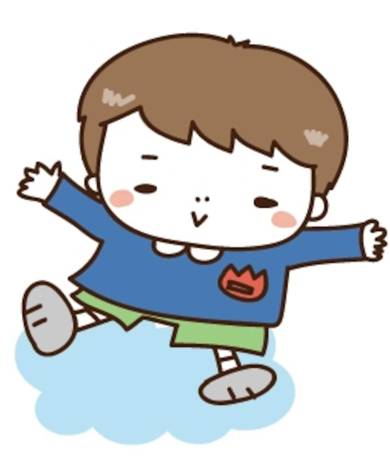【カラー】雲の上ではねる男の子です。