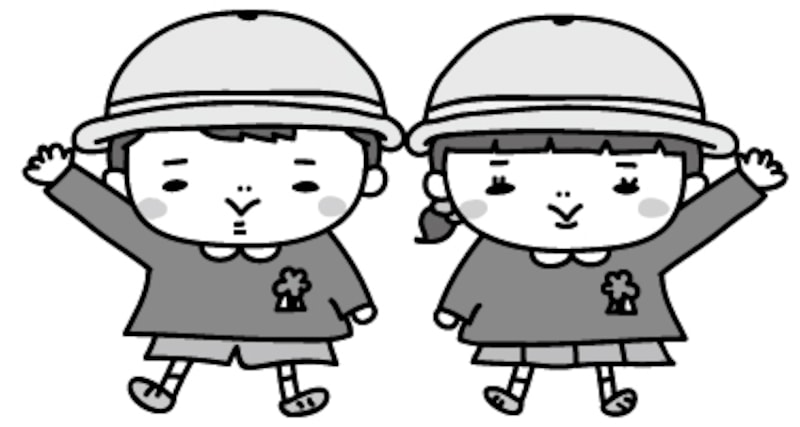 【モノクロ】制服を着た男の子と女の子のイラストです。