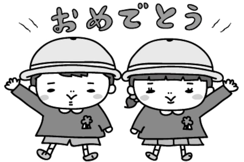 【モノクロ】感謝の気持ちを伝える男の子と女の子のイラストです。